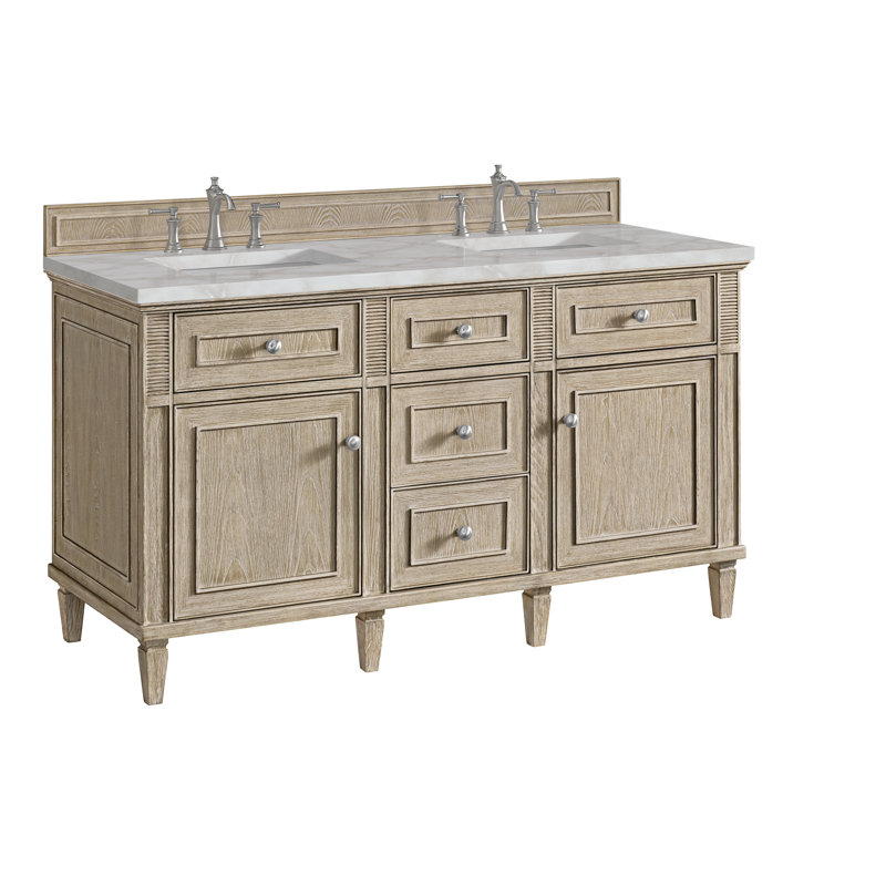 Lorelai 60'' Double Bathroom Vanity with Top, Victorian Silver, Whitewashed Oak, 8" Widespread