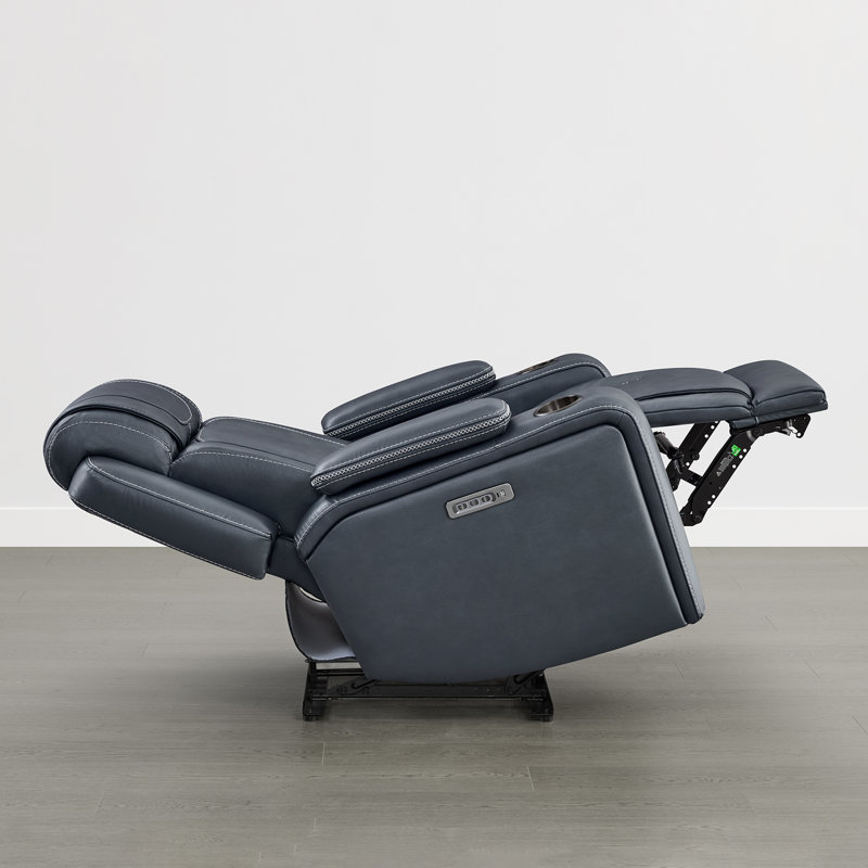 Genuine Leather Triple Motor Power Recliner with Power Headrest and power lumbar, Navy Top Grain Leather