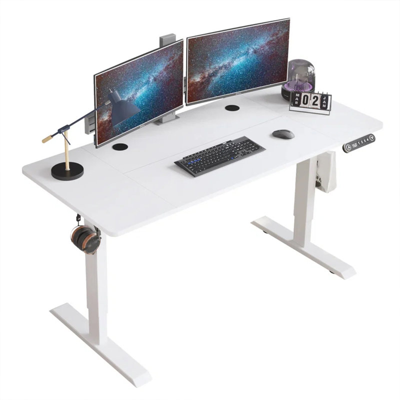 Bureau debout à hauteur réglable électrique Fanchon, H 45 po x l 55 po x P 24 po, Blanc