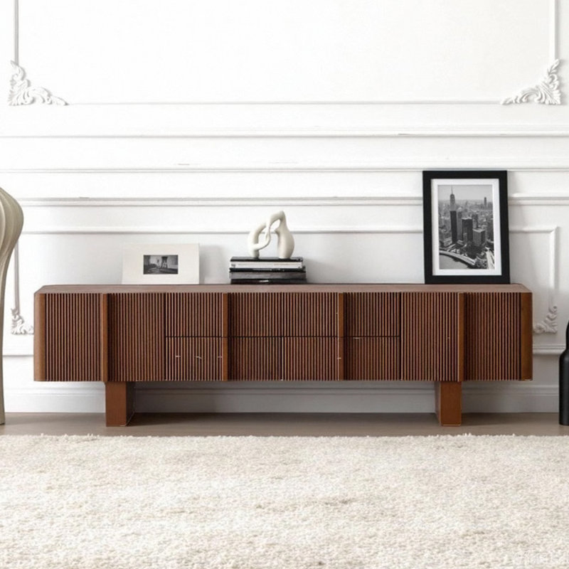 Meuble télé rétro en bois massif, H 22,44 po x l 86,61 po x P 17,71
