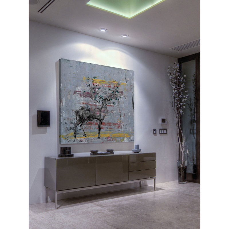Full Antlers by Parvez Taj - Wrapped Canvas Painting, 45cm H x 45cm W x 3.81cm D