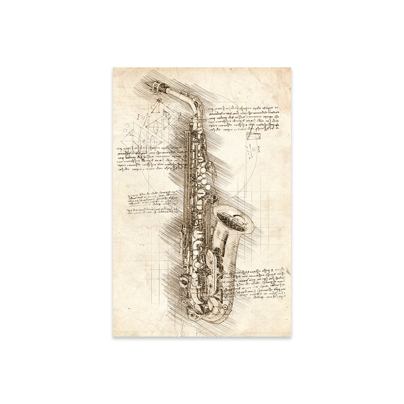 Reproduction de saxophone sur verre acrylique, H 24 po x l 16 po x P 0,25 po