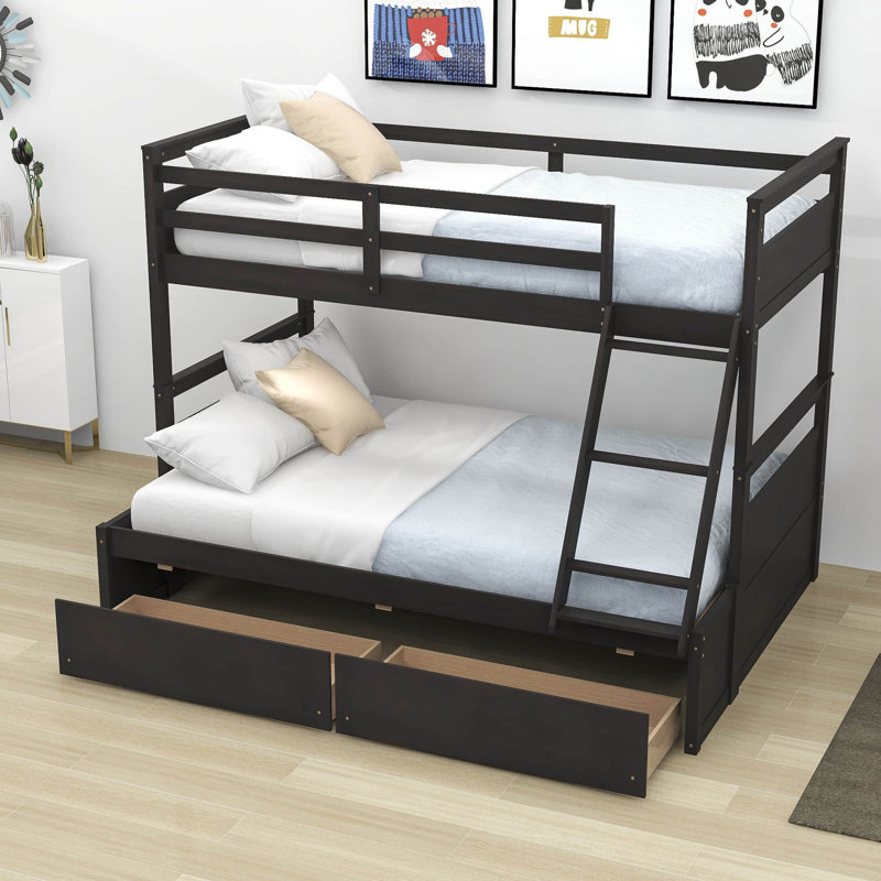 Lit superposé simple au-dessus d'un lit double avec tiroirs Emmie-Mae, Espresso