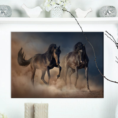 «2 Black Stallion Horse», reproduction de photo sur toile tendue