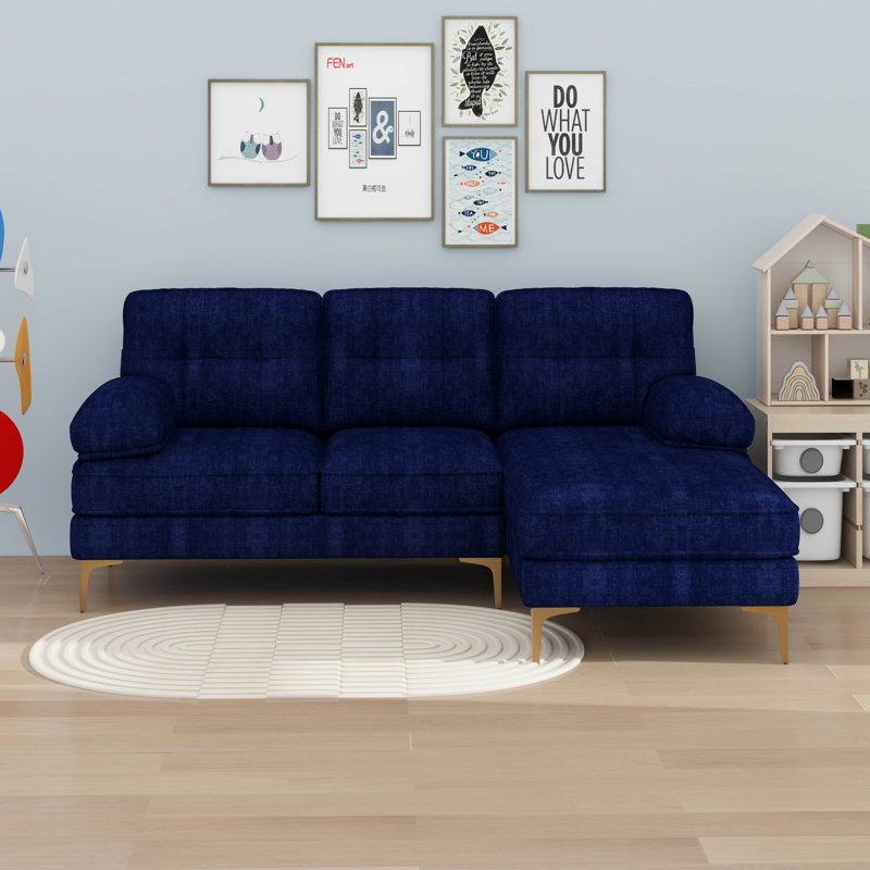 Canapés modulaires modernes en L en velours, Bleu