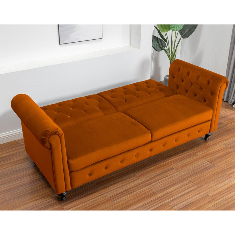 Selene 3 Seater Velvet Sleeper, Orange
