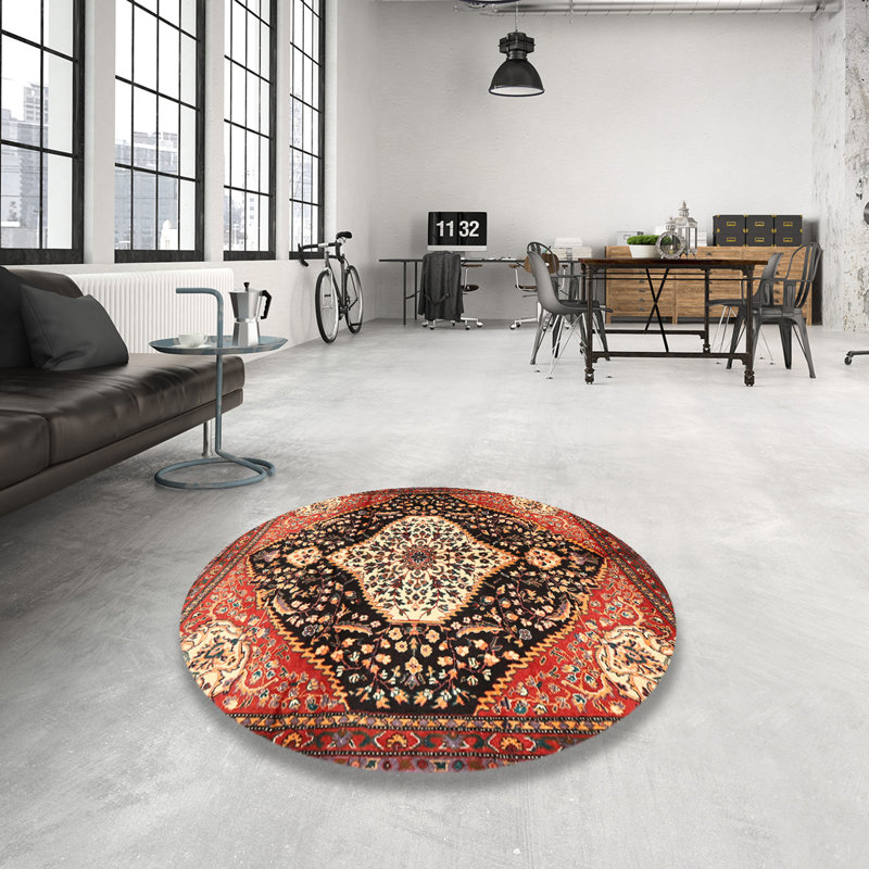 Tapis de style oriental rouge, Rond 6 pi