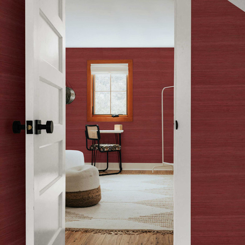 Rufas Grass Cloth Wallpaper Double Roll, Red