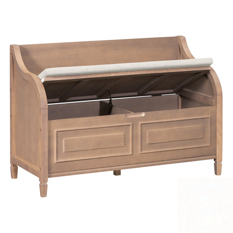 Banc de rangement multifonctionnel en bois pour hall d'entrée avec charnière de sécurité, Brun
