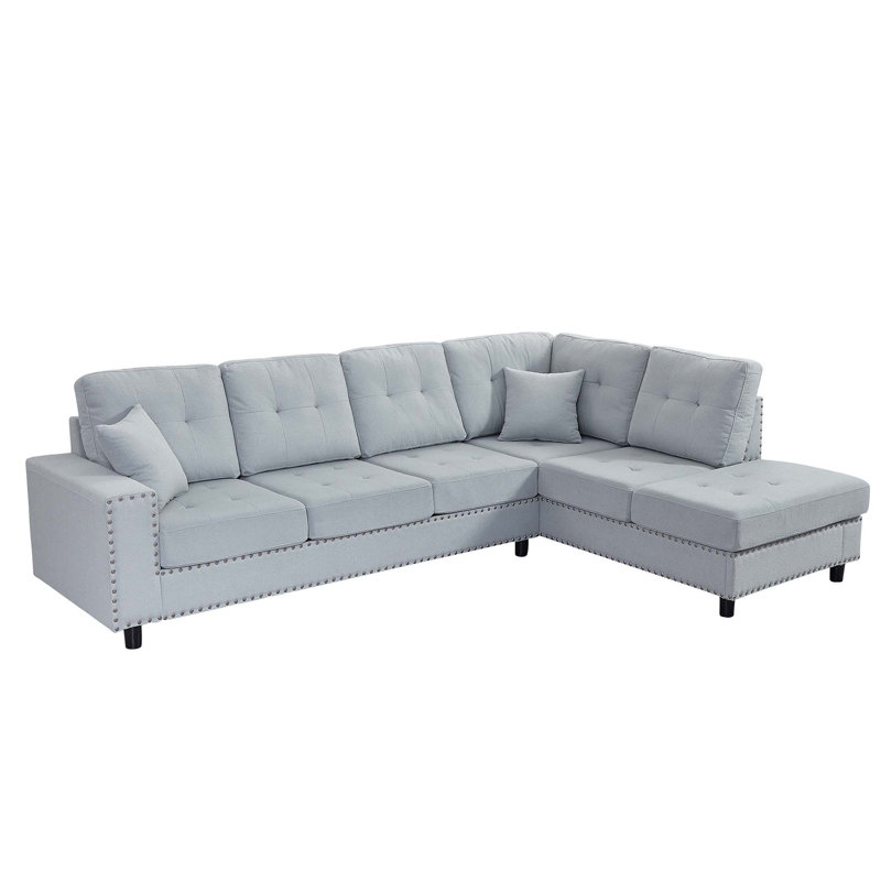 Comfortable L-shaped Modular Sofa with Removable Cushions and Pillows for Various Spaces, Gray Polyester