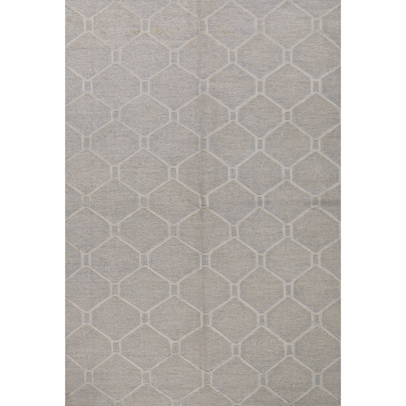 Himalayan Wool Geometric Area Rug in Silver/Beige, Rectangle 6'1" x 8'11"