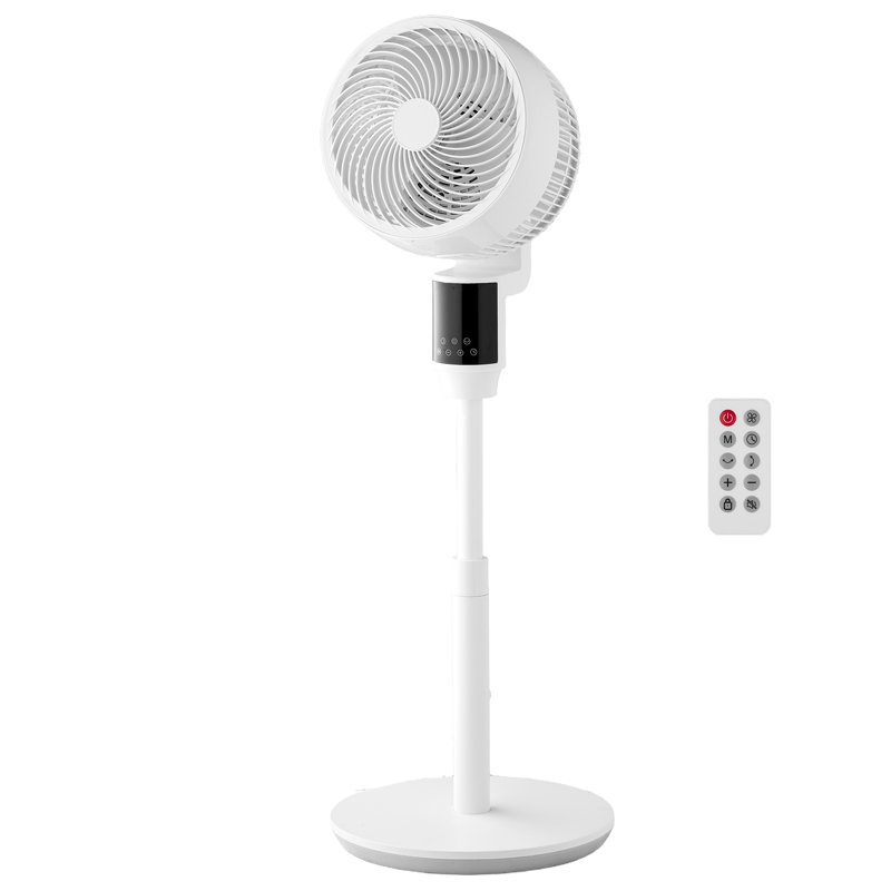 Ventilateur sur pied de 23 cm (9 pouces), oscillant à 80°, avec moteur CC silencieux, 9 vitesses et 4 modes intelligents, minuterie 24 h, télécommande, hauteur réglable, chambre, salon, blanc, conçu pour la maison
