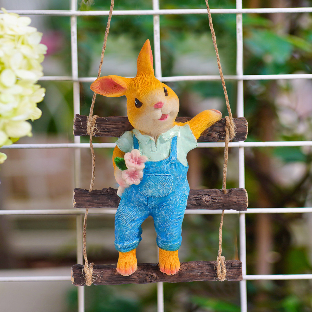 Arlmont & Co. Climbing Ladder Rabbit Garden Statue Outdoor Decor, Cute ...