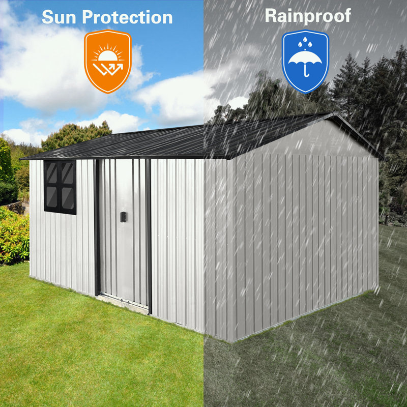 Metal sheds with window and sliding door, White+Black