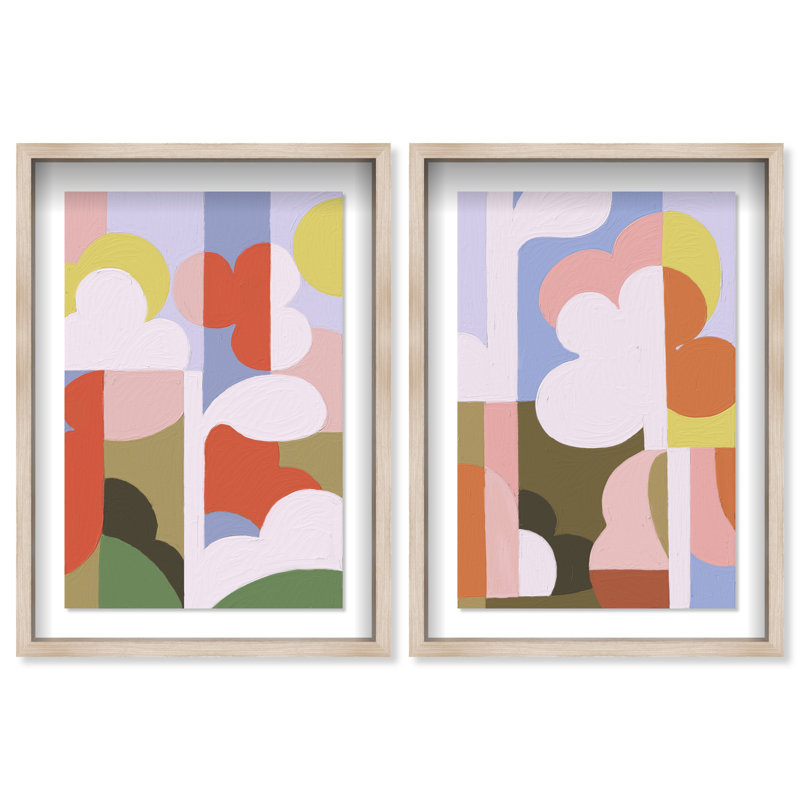 Cloudy Pop Set Set by Oliver Gal, 31.5"H x 46.5"W, Natural Oak Shadowbox
