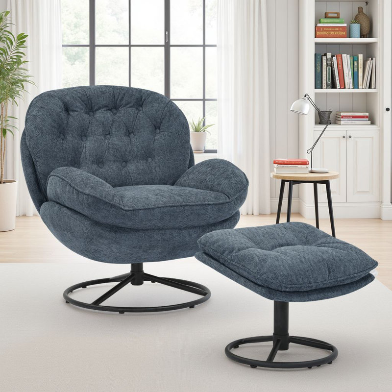 Azura Swivel Accent Chair with Footstool, Blue