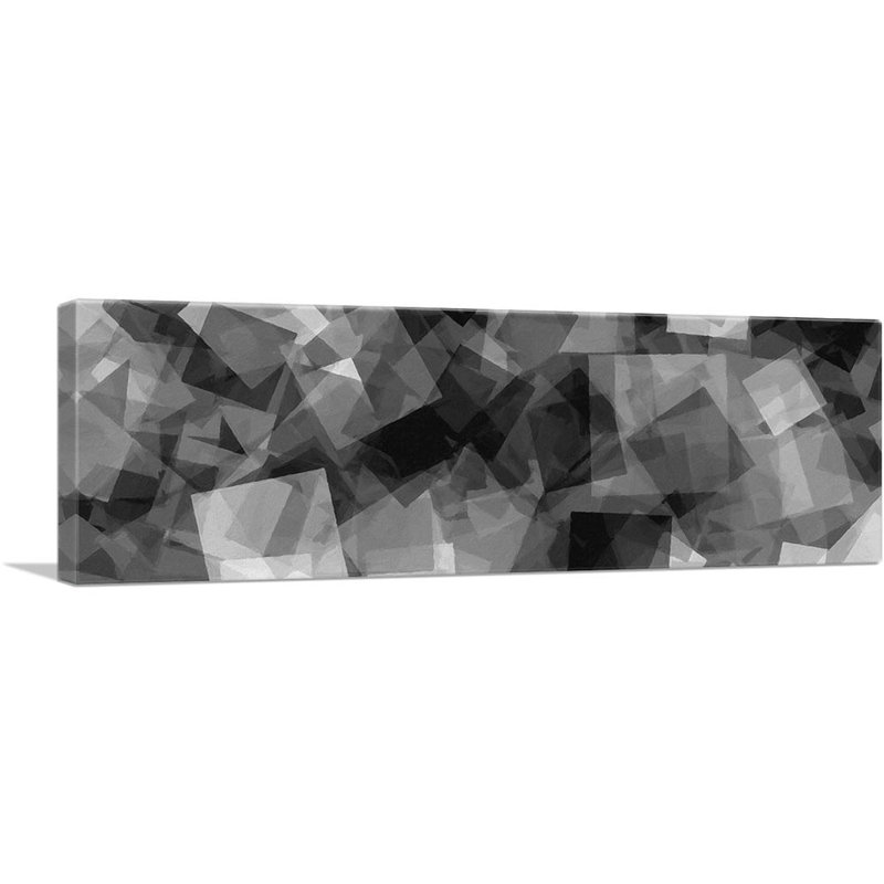«Black Grey White Squares Modern», reproduction d'art sur toile panoramique, H 16 po x l 48 po x 1,5 po