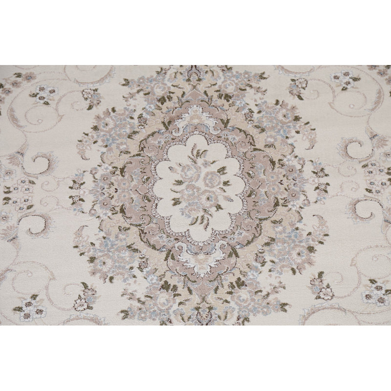 Tapis floral oriental ivoire, Rectangle 2 pi 7 po x 7 pi 10 po