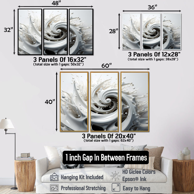 Liquide «Bliss Swirls» noir et blanc II - Ensemble de décorations murales spirales abstraites, Cadre flottant noir