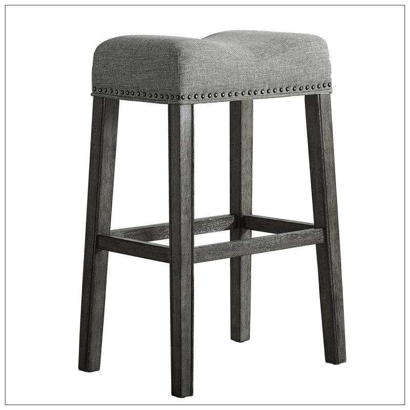 Upholstered Backless Saddle Seat Bar Stools 29" Height Set Of 2, Gray/Black