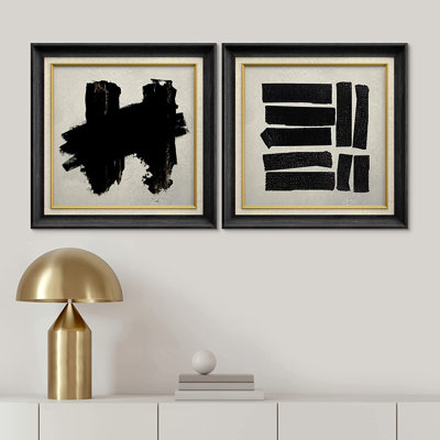 «Dark Black Ink Stroke», ensemble de 2 peintures sur toile encadrées