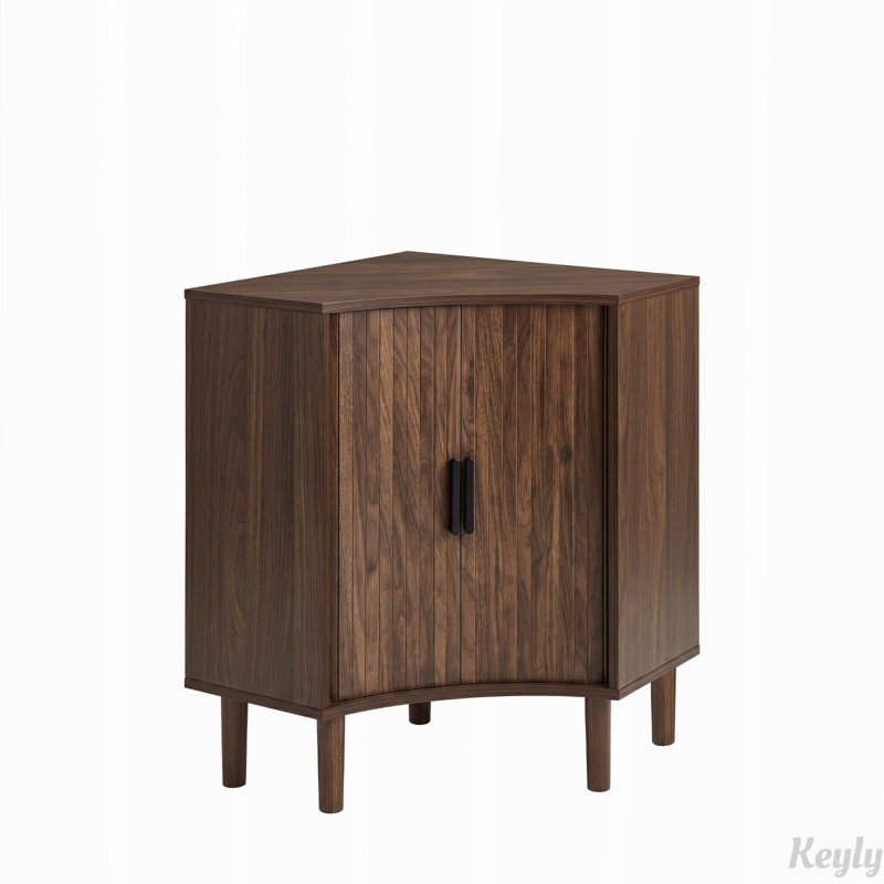 Armoire d'angle cannelée avec portes coulissantes et tablettes réglables