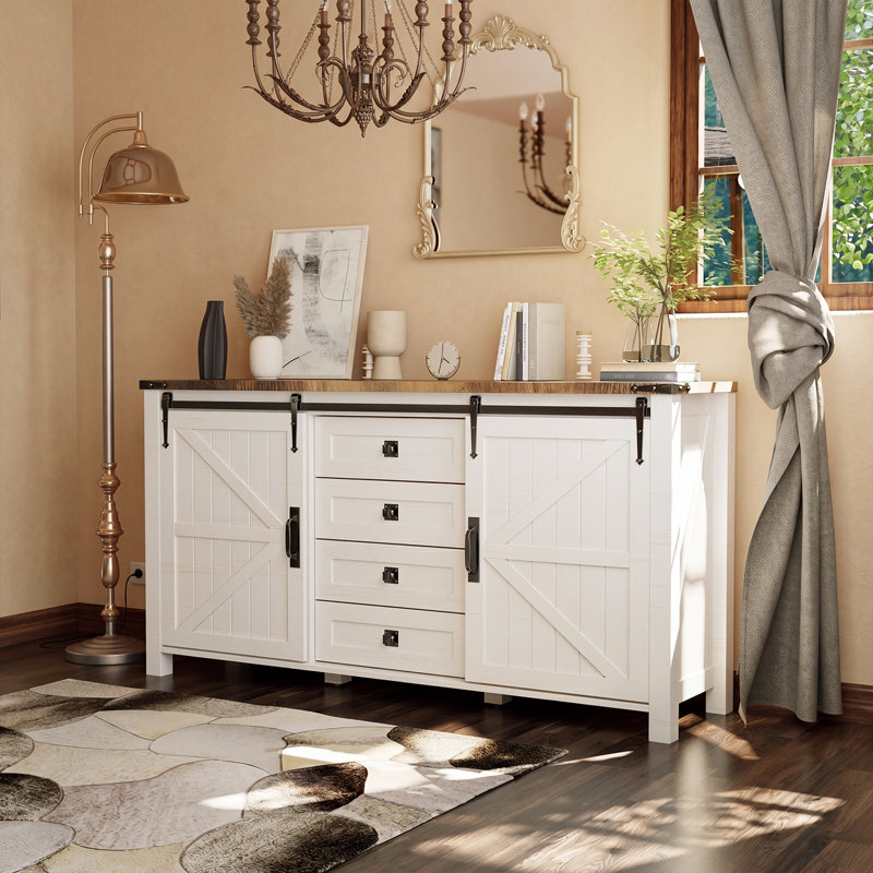 Commodes de style campagnard 60 po avec 4 tiroirs et 2 armoires, Blanc