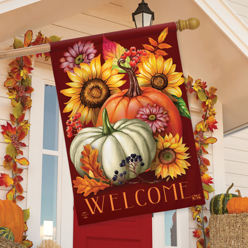 Drapeau de maison d'automne floral