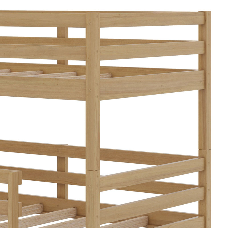 Detachable 3-Tier Bunk Bed Featuring Dual Staircases And Safety Guardrails, White Oak