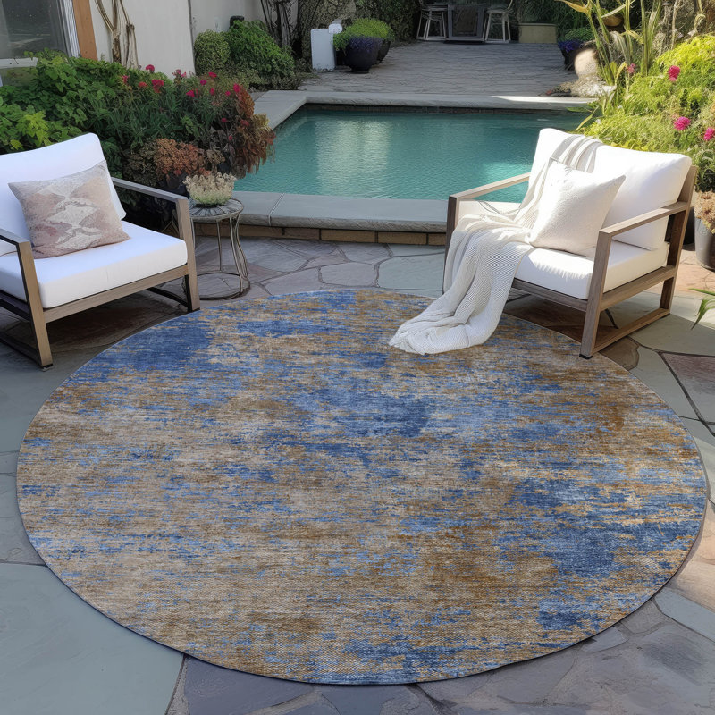 Machine Washable Indoor/Outdoor Chayden ACN1093 Navy Rug, Round 8'