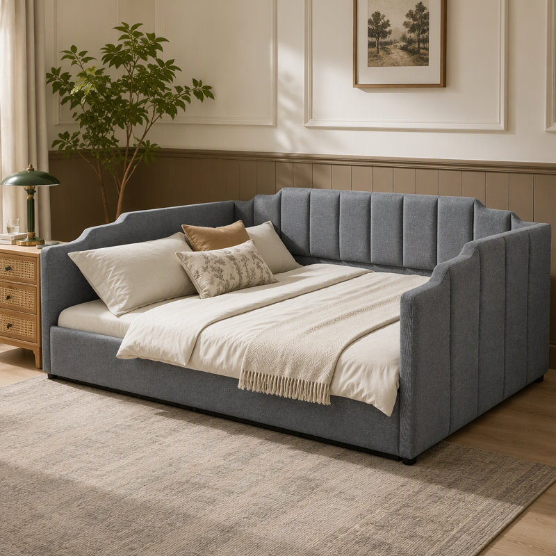 Upholstered Daybed With Underneath Storage,Full Size, Gray