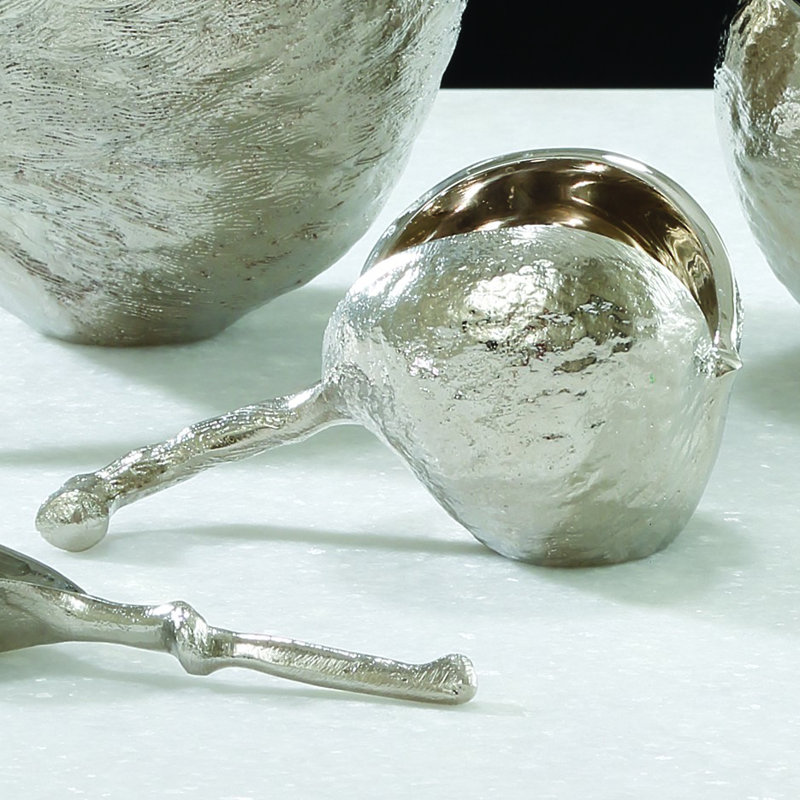 Nickel Finish Brass Chestnut Candy/Nut Bowl with Branch Handle