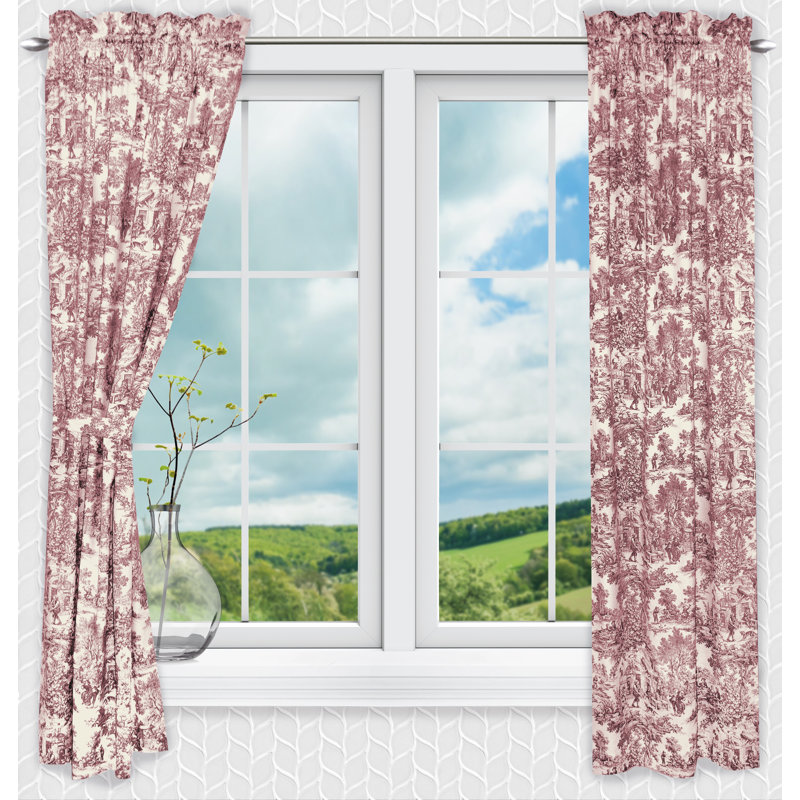 Amelie Semi-Sheer Cotton Curtain Pair, 34" W x 63" L, Red