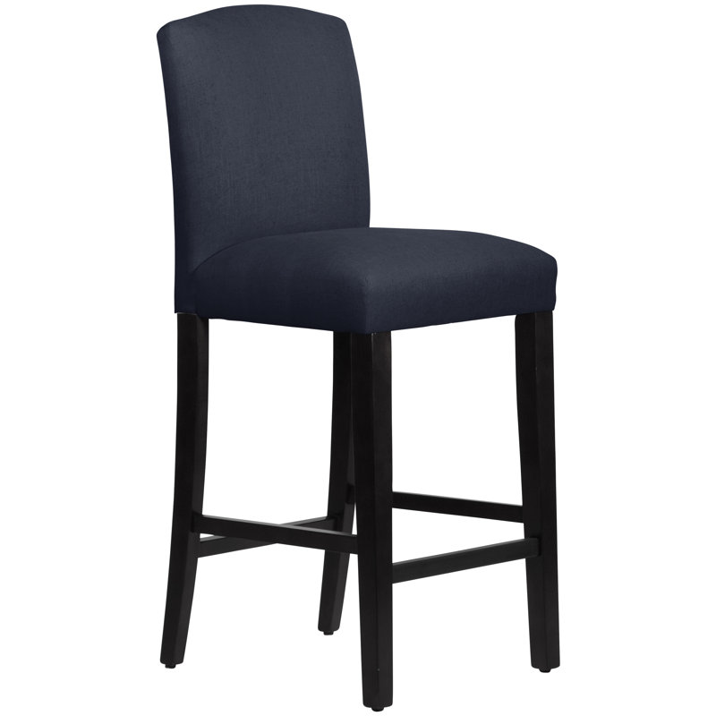 Tabouret de bar et de comptoir April, Tabouret de bar (siège d'une hauteur de 31 po), Lin bleu marine classique, Bois noir
