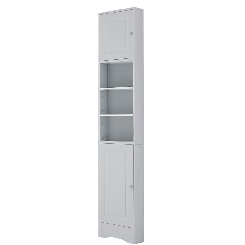 Armoire de rangement grise avec tablettes réglables et articles de toilette cachés, Gris