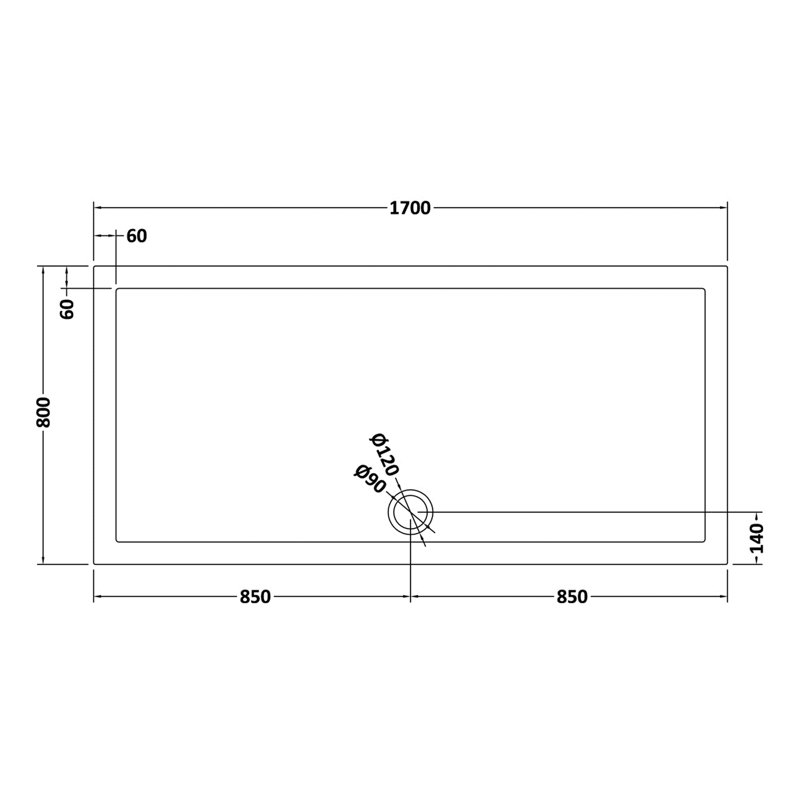 Standard Shower Tray - Slate Grey, Centre, 40mm H x 800mm W x 1700mm D