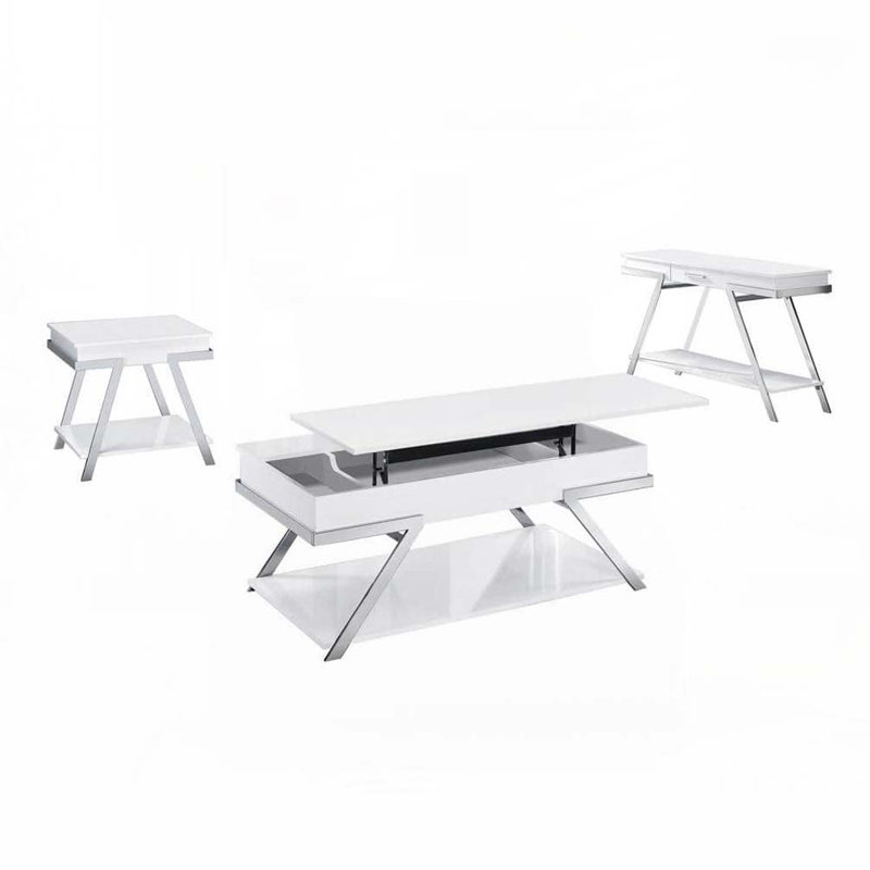 Table basse en bois avec 4 pieds et tablette