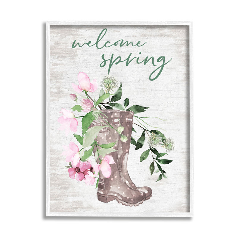 Welcome Spring Seasonal Rain, H 20 po x l 16 po x P 1,5 po, Giclée encadrée blanc bord de mer