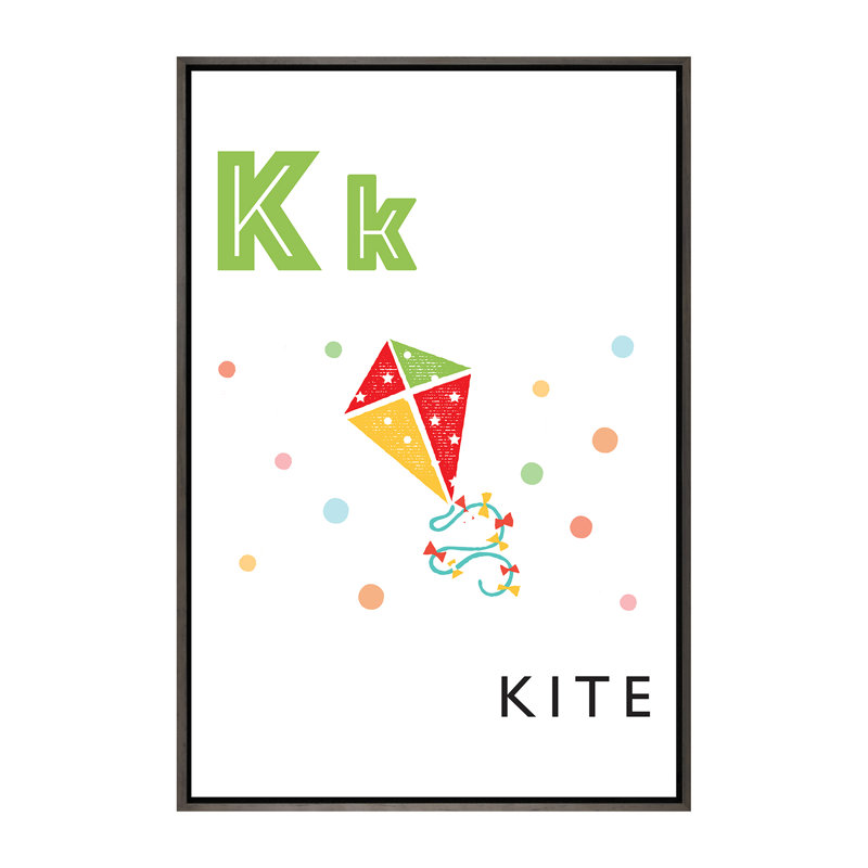 Alphabet Flash Cardes K - impression d'art graphique, H 60 po x l 40po x P 1,5 po, Toile avec cadre gris, Pas de tapis