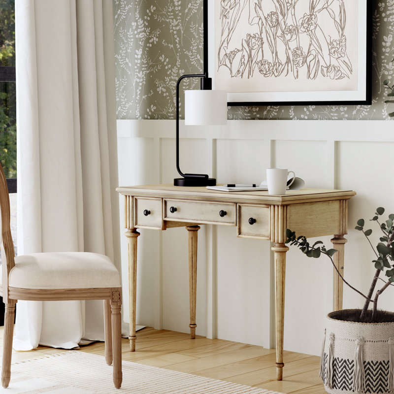 Edmund 38" Writing Desk with Storage, Antique Beige