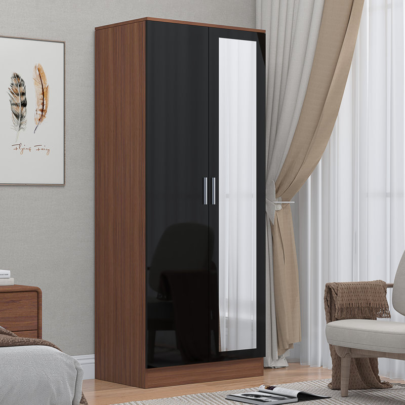 Osbourne 2 Door Wardrobe, Walnut/Gloss Black