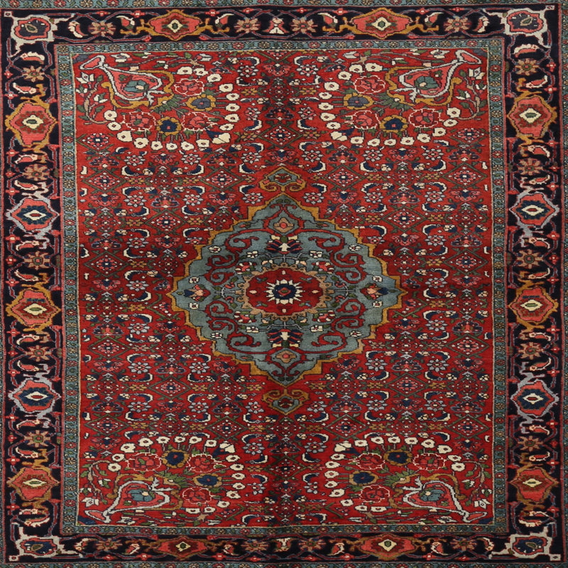 Tapis oriental oriental en laine et polyester tissé à la machine, Carré 8 pi