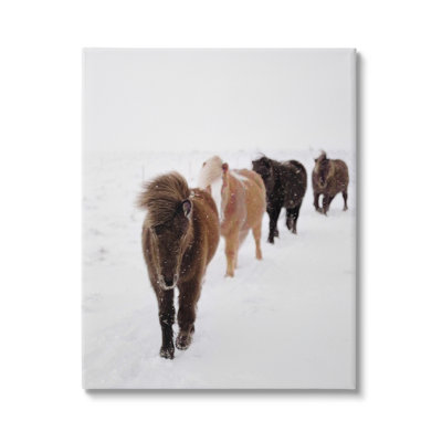 Chevaux d'hiver qui marchent sur un champ blanc par Amy Brinkman