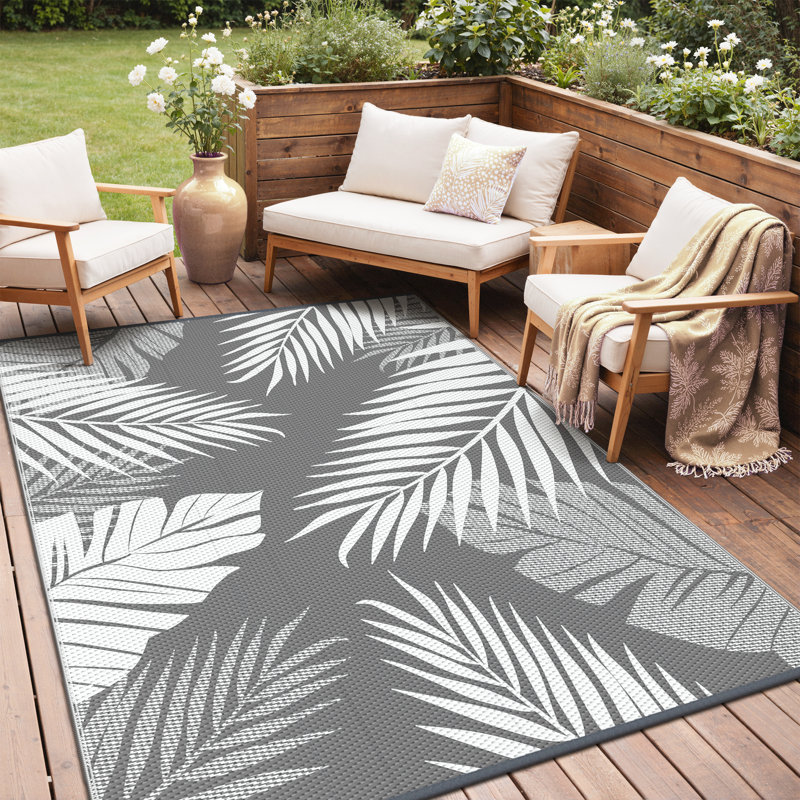 Tapis d'extérieur réversible Shimeek, tapis d'extérieur imperméable en plastique, Rectangle 6 pi x 9 pi, Gris / Blanc