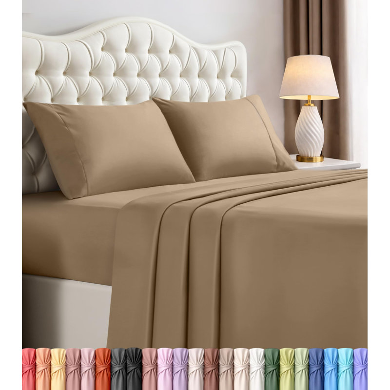 Ensemble de draps Utopia Bedding King Size – 4 pièces, en microfibre douce et respirante, comprenant 1 drap-housse, 1 drap plat et 2 taies d'oreiller – Oeko-Tex (Sable)