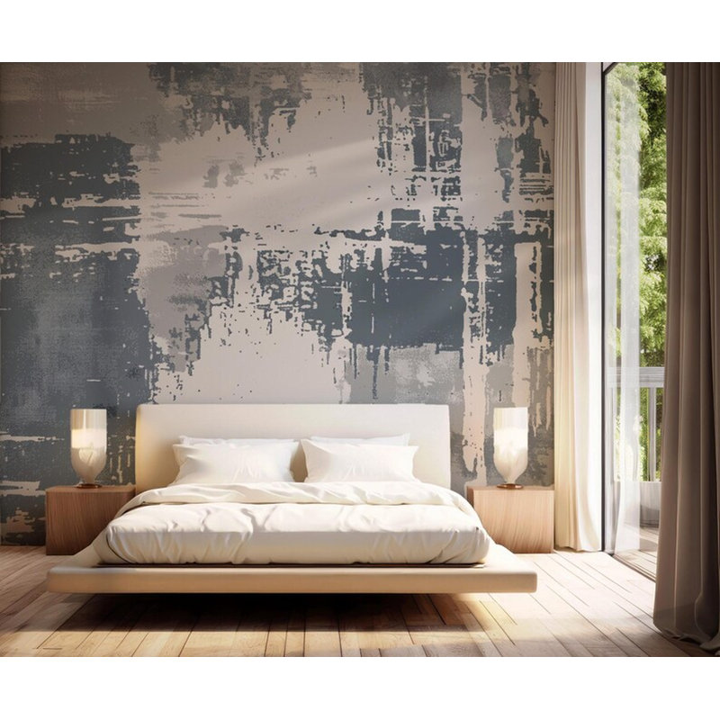 Murale moderne moderne gris et bleu abstrait, L 108 po x l 96 po