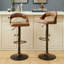  George Set of 2 Adjustable Height Bar Stools Mid-Century Modern Faux Leather Wood Chair 360° Swivel, Industrial Pedestal Base, for Kitchen, Counter, Home Bar-1904832653