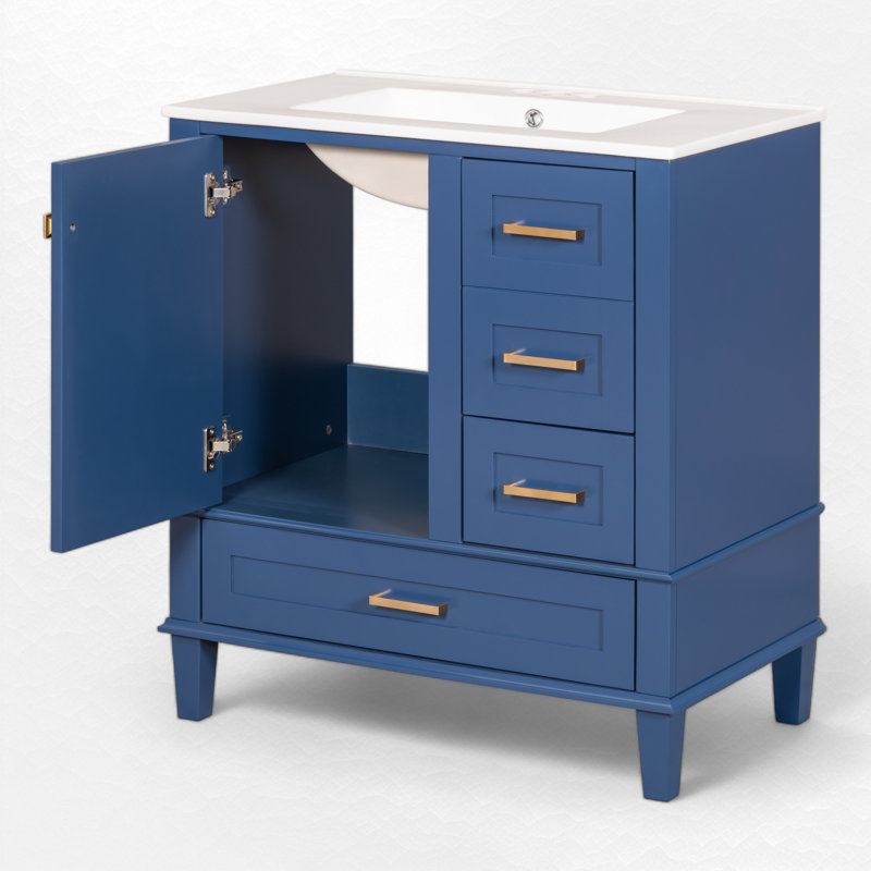 Megghan 30.03'' Single Bathroom Vanity with Ceramic Top, Blue
