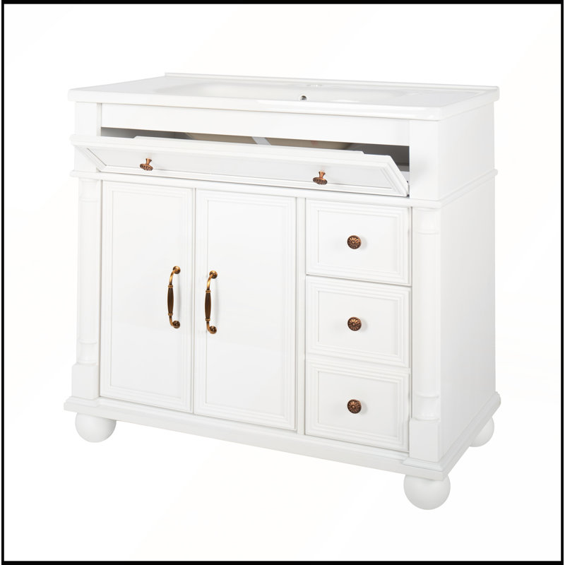 Meuble-lavabo de salle de bain de style Mid-Century avec base à colonne romaine, lavabo autoportant Farmhouse et rangement
