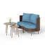 Causeuse de patio ronde ronde en osier avec coussins et deux tables basses